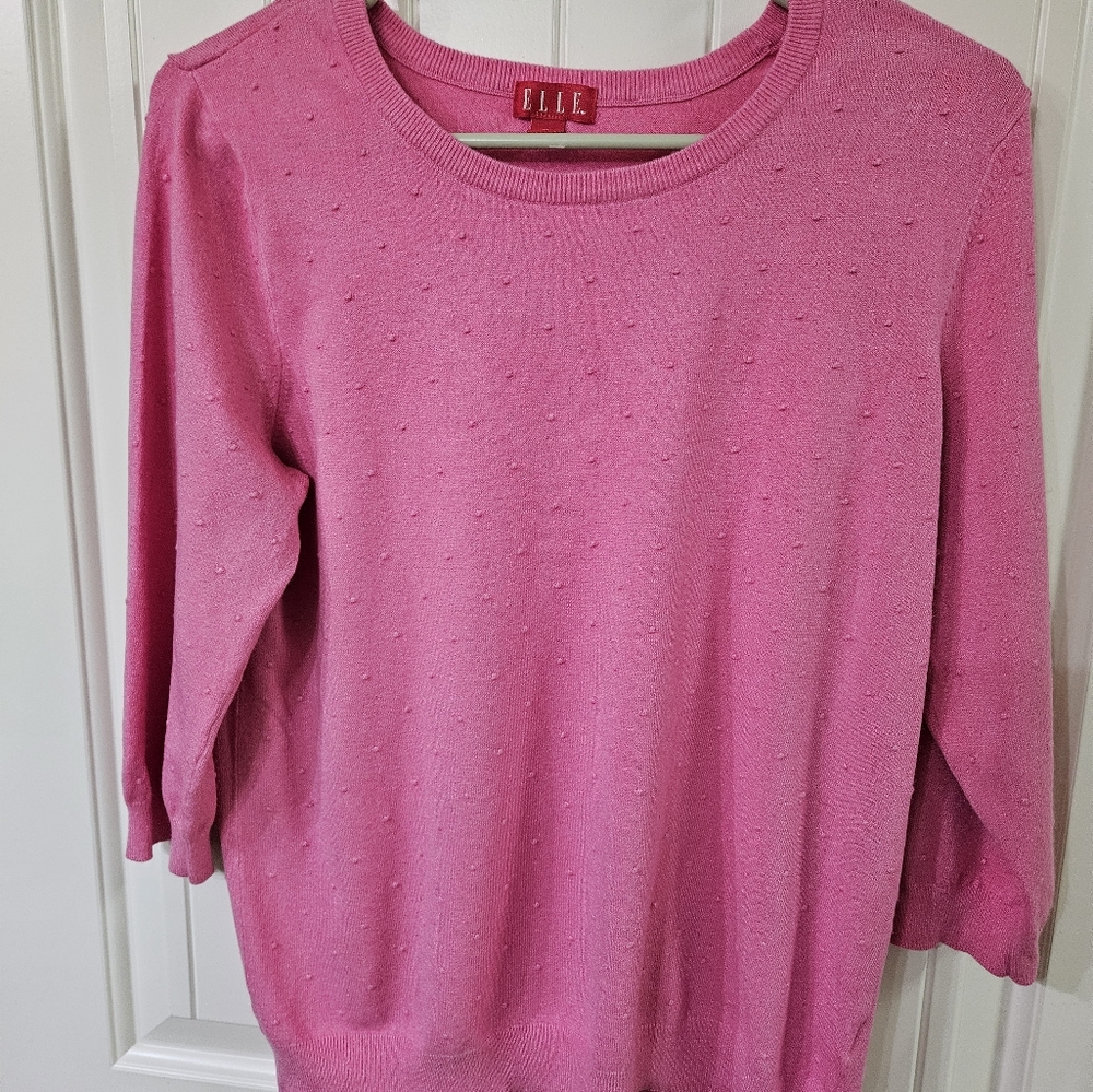 Elle Solid Pink Women's Sweater Elbow Length Sleeves